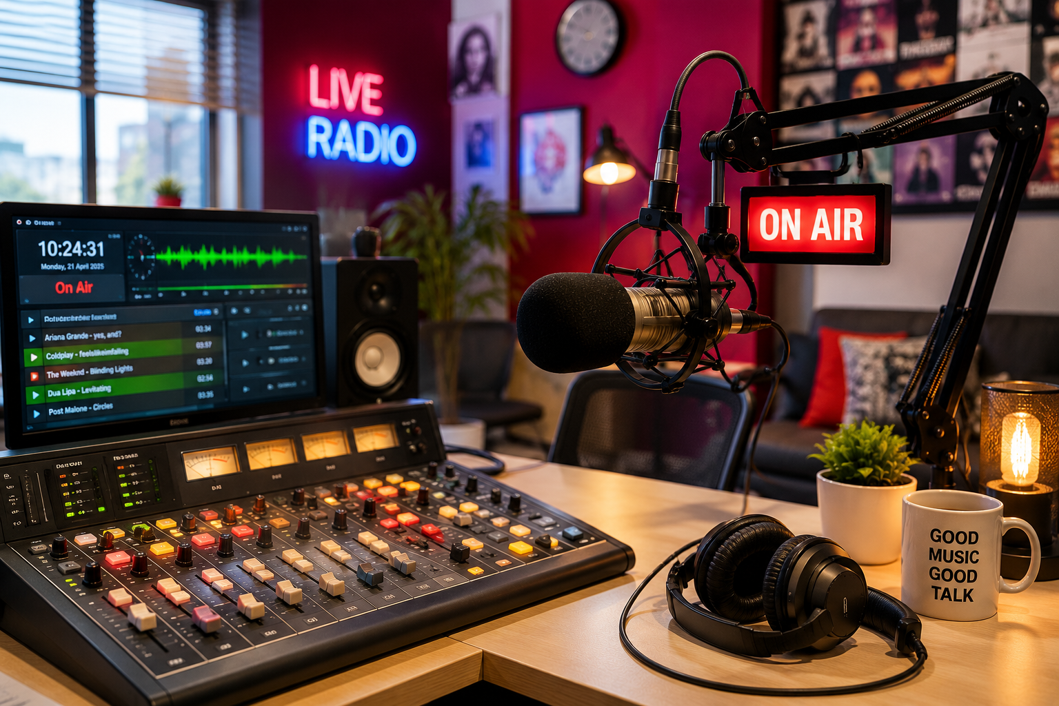 Broadcast digital audio mixing console for radio production, playout and transmission workflows